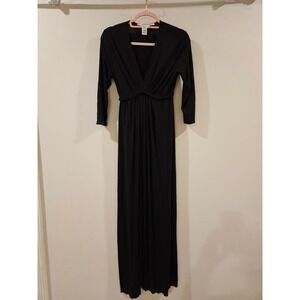 Max Studio Black V-Neck Long Sleeve Maxi Dress Braid Detail Womens S Basic